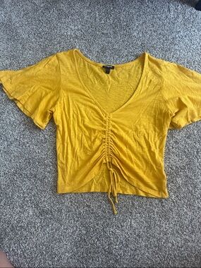 Express Yellow Ruched V-Neck Crop Top